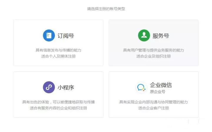 微信公眾平臺類型
